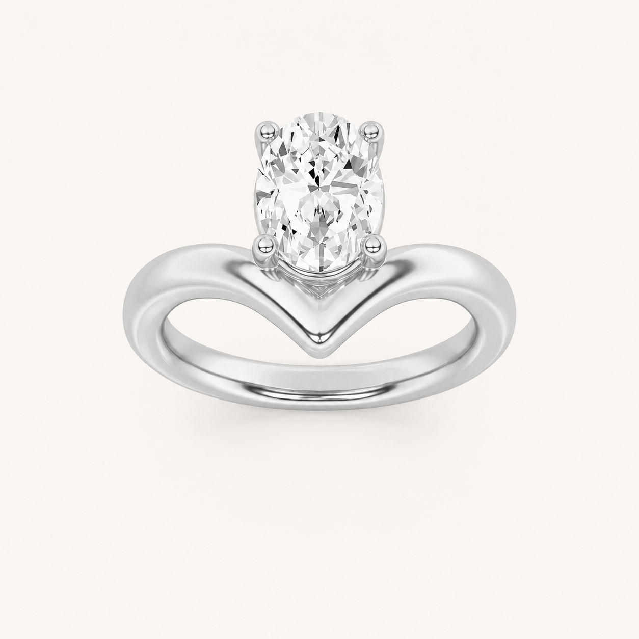 1.5CT Oval Cut Lab Grown Diamond Chevron Solitaire Engagement Ring