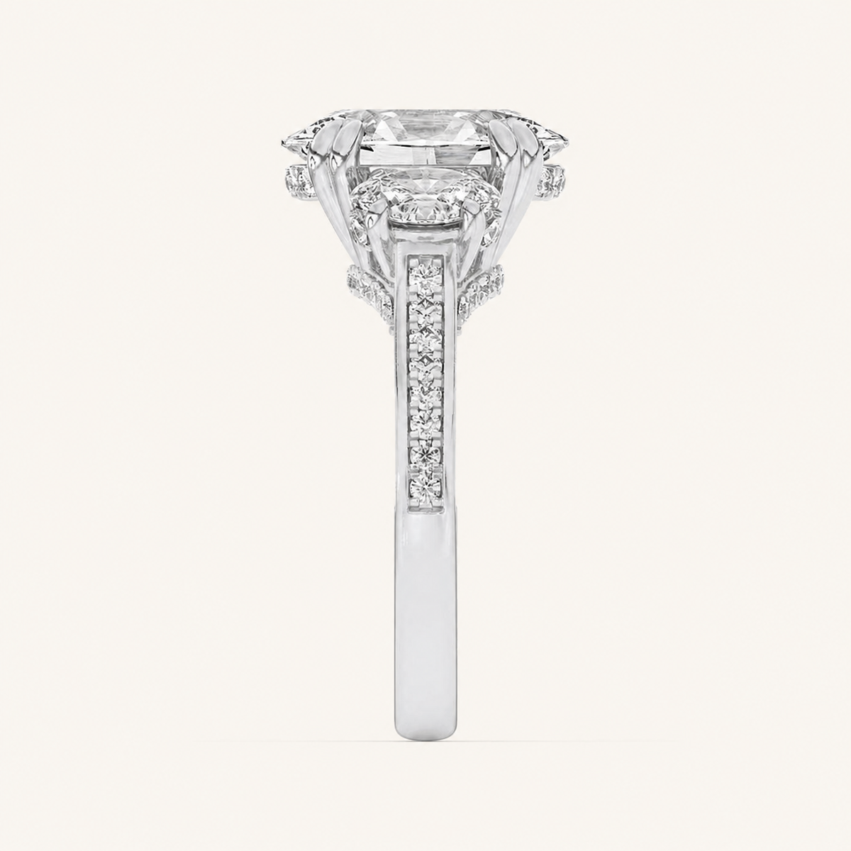 5CT Oval Cut Lab Grown Diamond Three Stone Ring