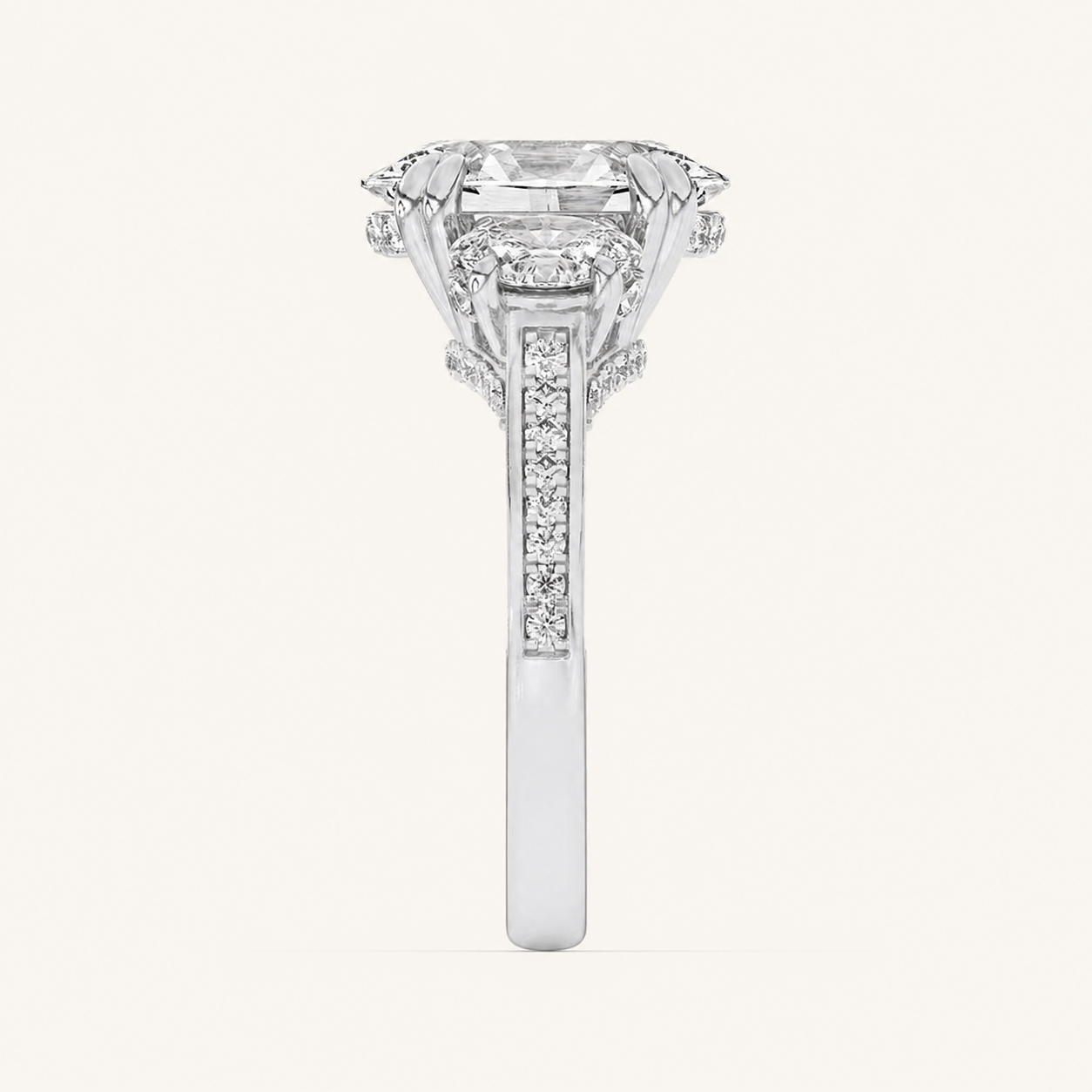 5CT Oval Cut Lab Grown Diamond Three Stone Ring