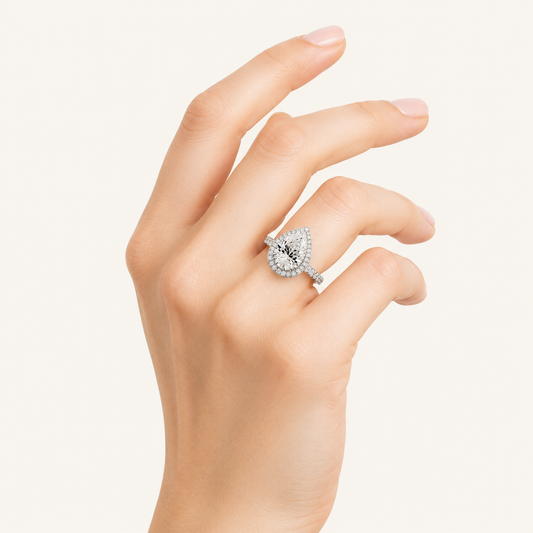 6.25CT Pear Cut Lab Grown Diamond Bold Accented Engagement Ring
