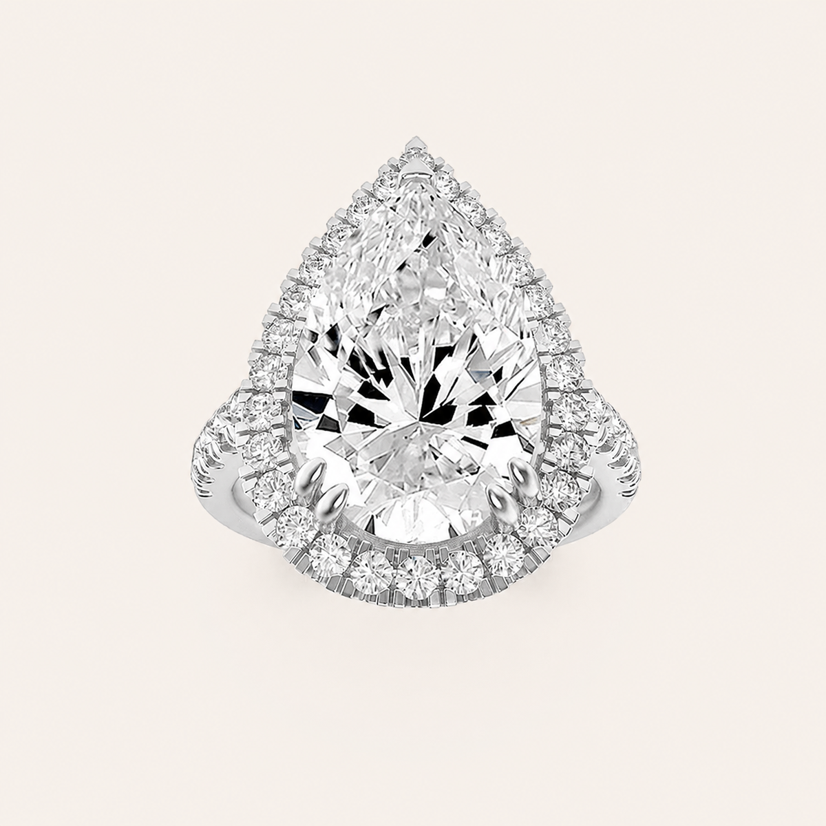 6.25CT Pear Cut Lab Grown Diamond Bold Accented Engagement Ring