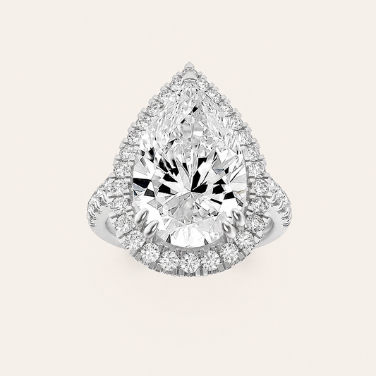 6.25CT Pear Cut Lab Grown Diamond Bold Accented Engagement Ring
