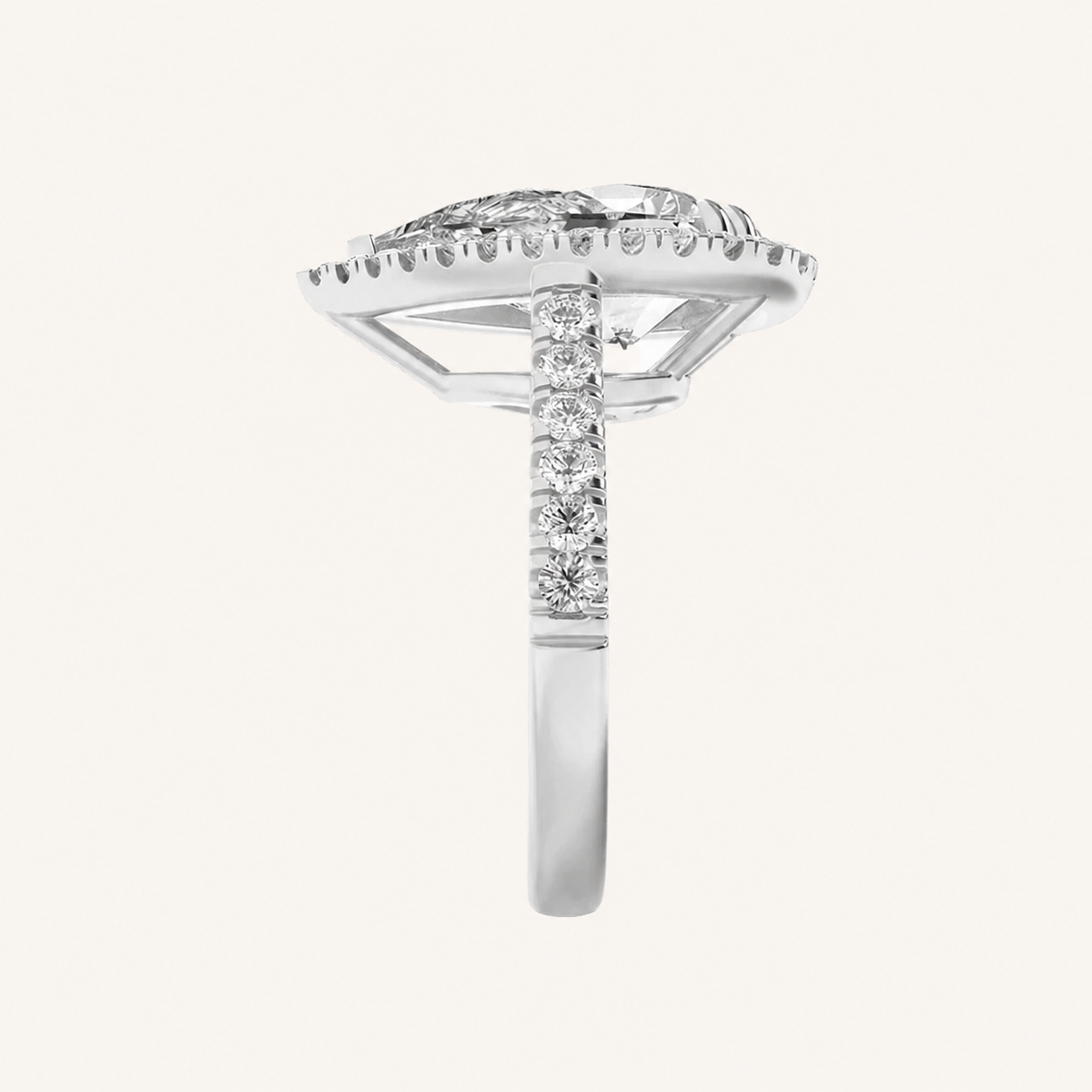 6.25CT Pear Cut Lab Grown Diamond Bold Accented Engagement Ring