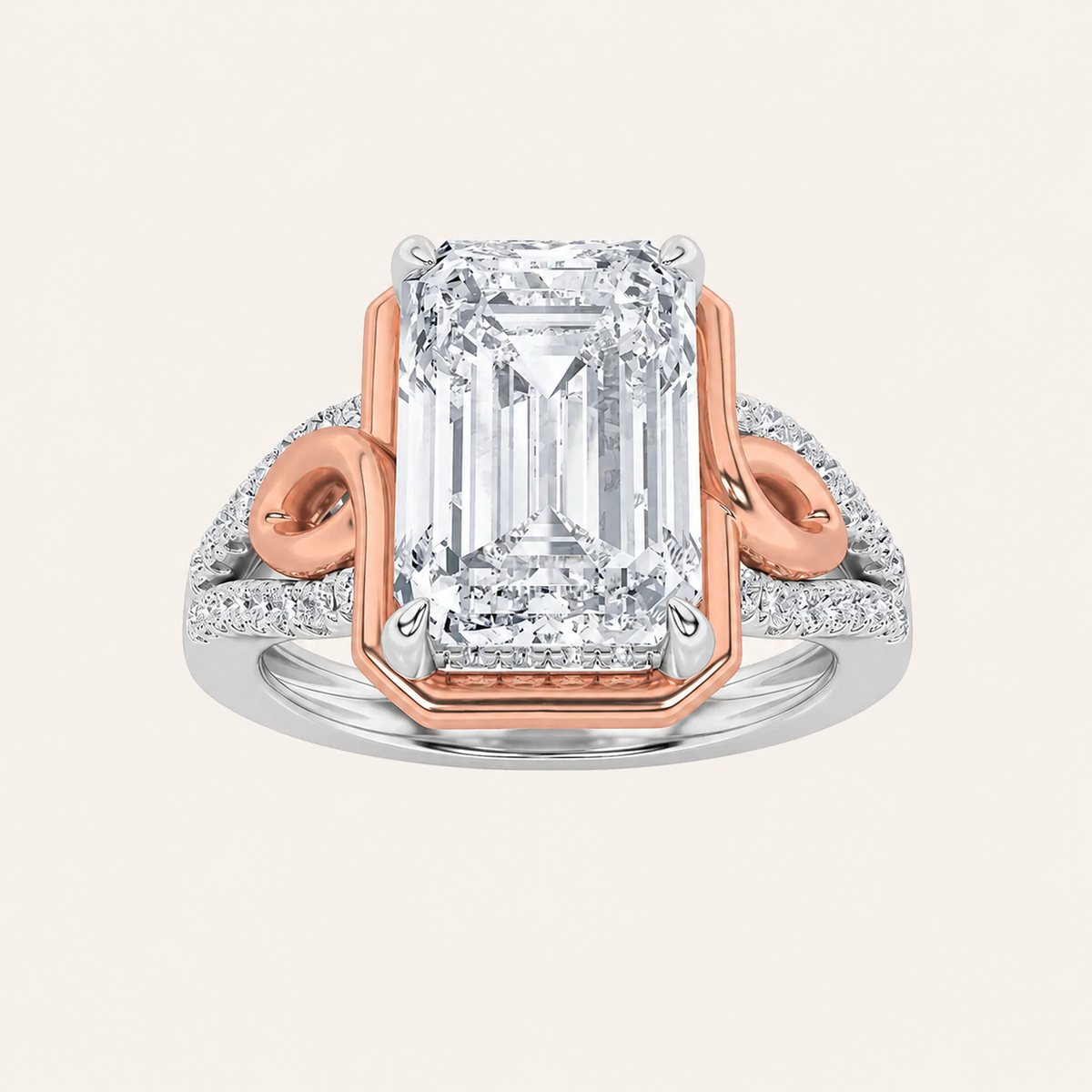 4.25CT Emerald Cut Lab Grown Diamond Bold Accented Side Stone Ring