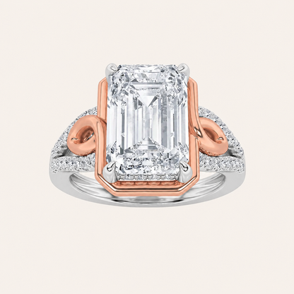 4.25CT Emerald Cut Lab Grown Diamond Bold Accented Side Stone Ring