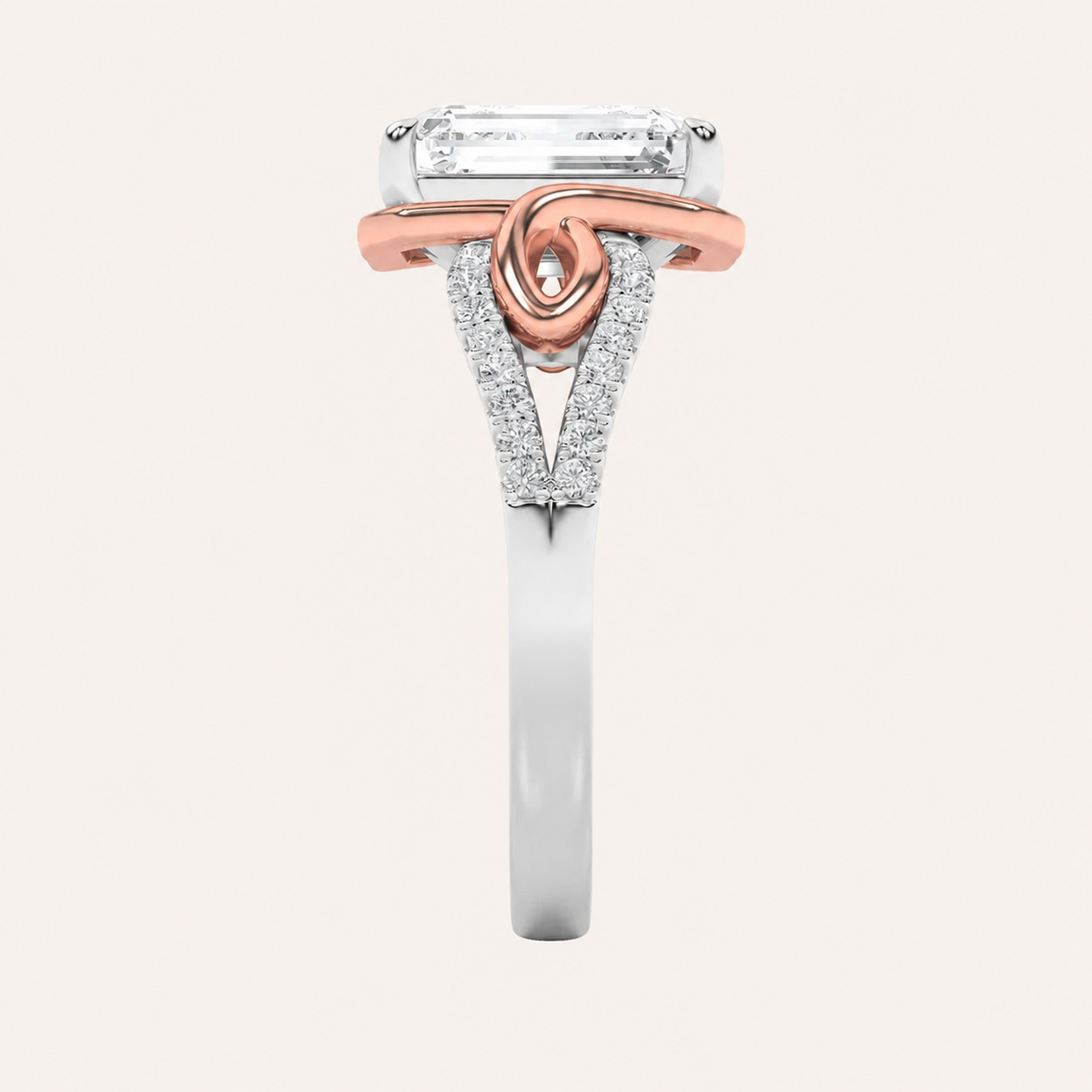 4.25CT Emerald Cut Lab Grown Diamond Bold Accented Side Stone Ring