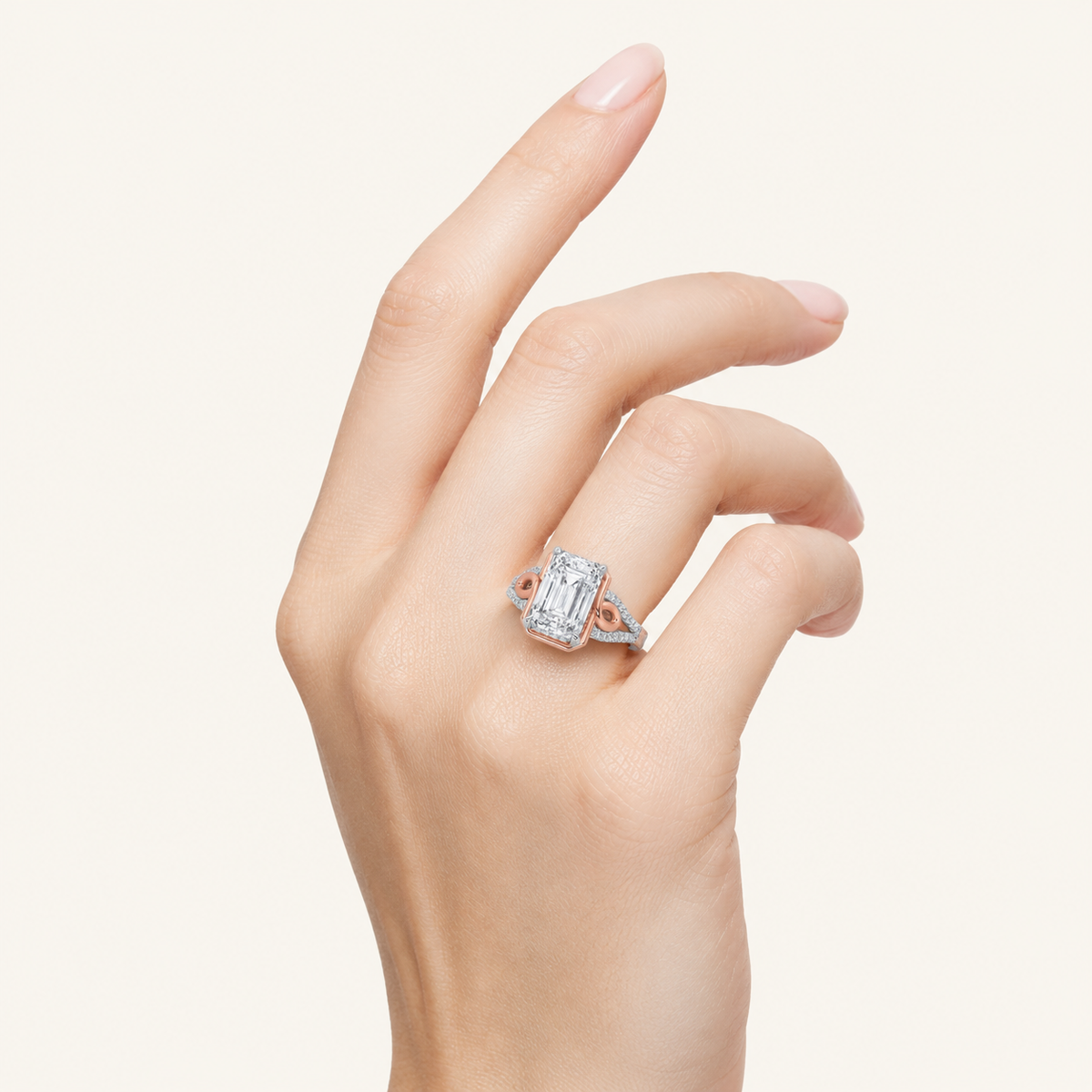 4.25CT Emerald Cut Lab Grown Diamond Bold Accented Side Stone Ring