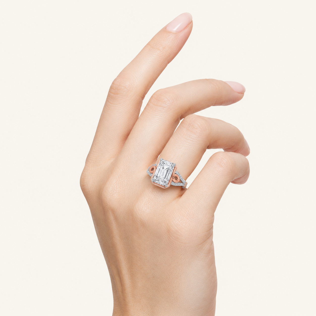 4.25CT Emerald Cut Lab Grown Diamond Bold Accented Side Stone Ring