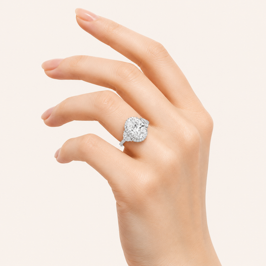 7.25CT Oval Cut Lab Grown Diamond Bold Accented Engagement Ring