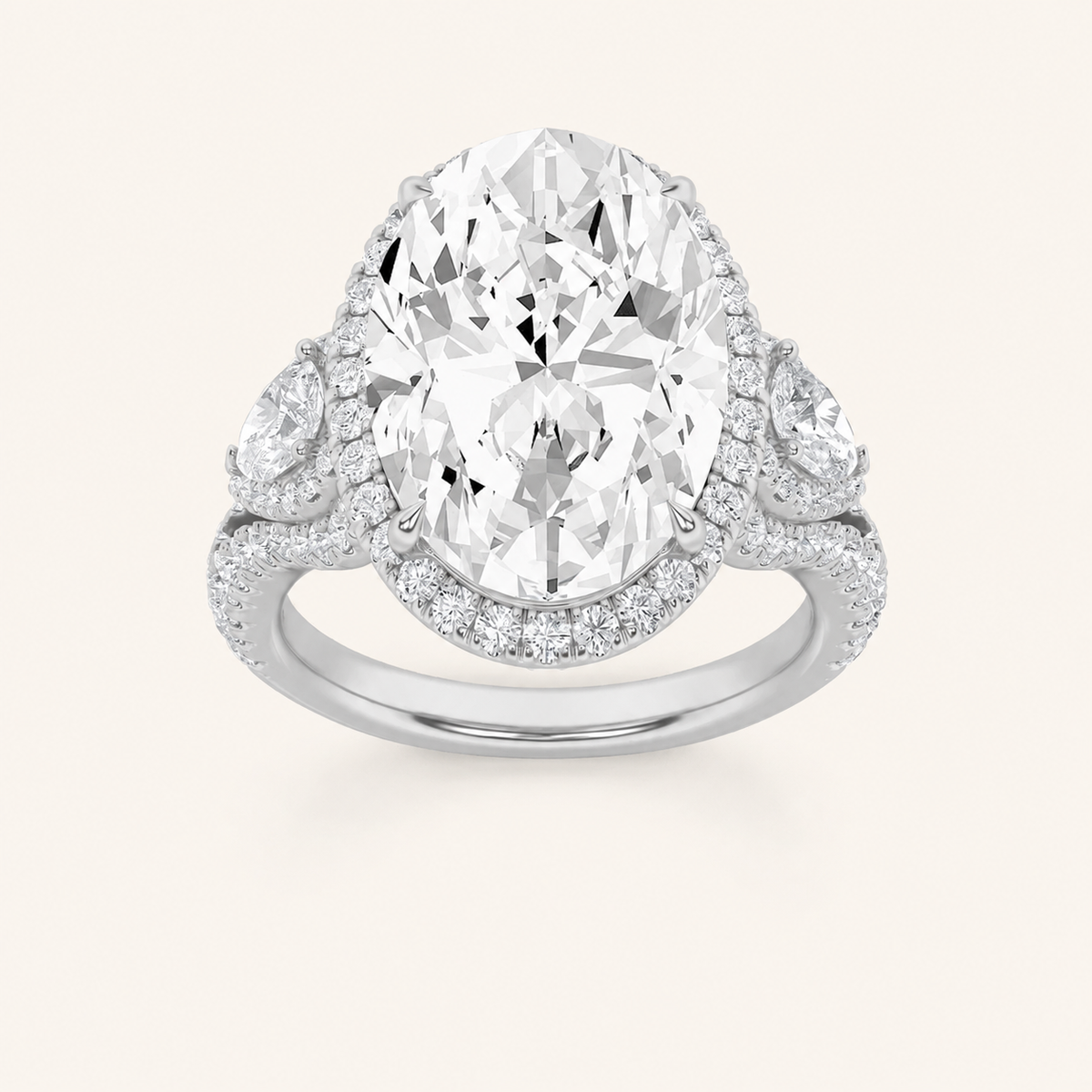 7.25CT Oval Cut Lab Grown Diamond Bold Accented Engagement Ring