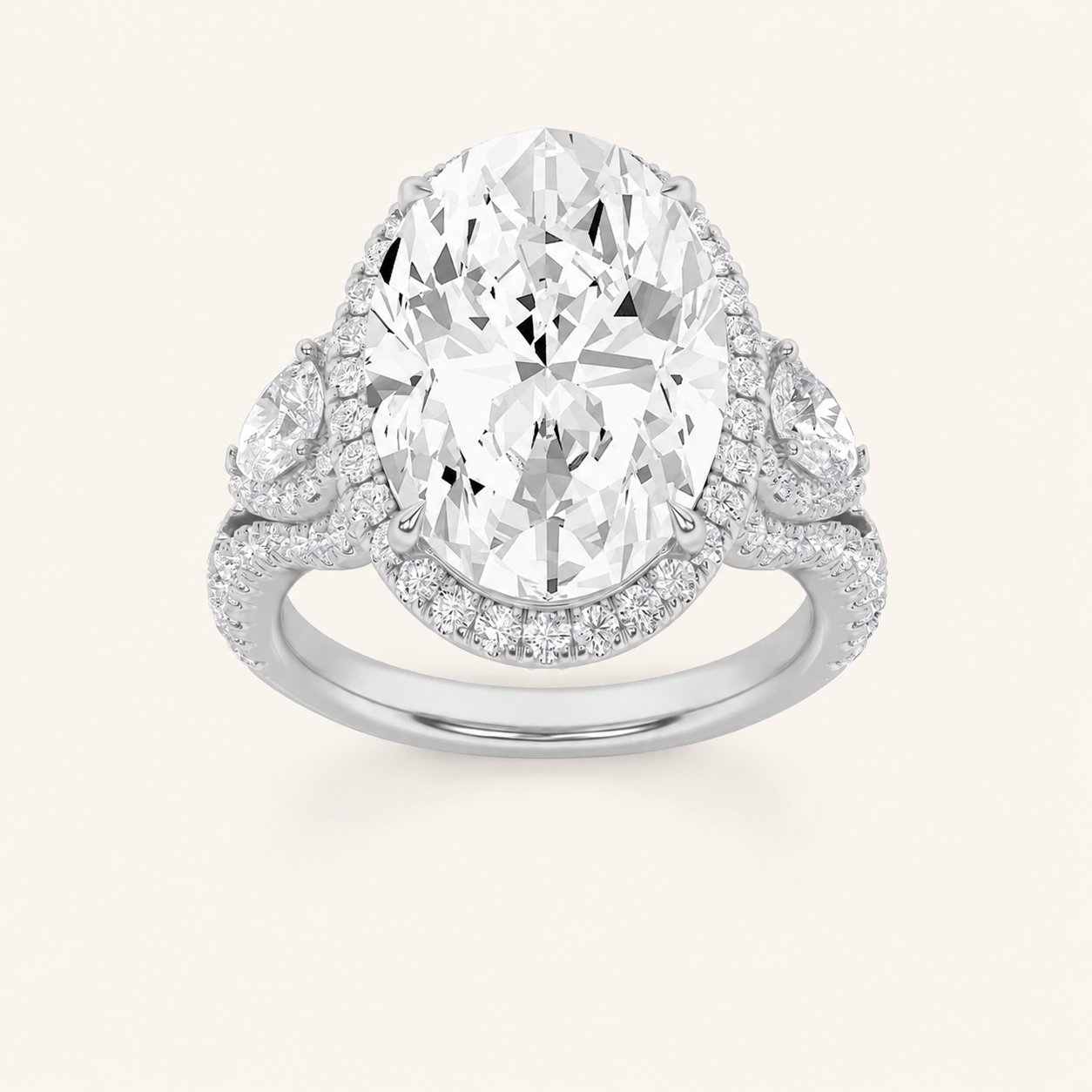 7.25CT Oval Cut Lab Grown Diamond Bold Accented Engagement Ring