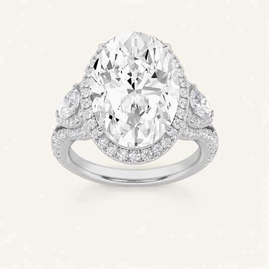 7.25CT Oval Cut Lab Grown Diamond Bold Accented Engagement Ring