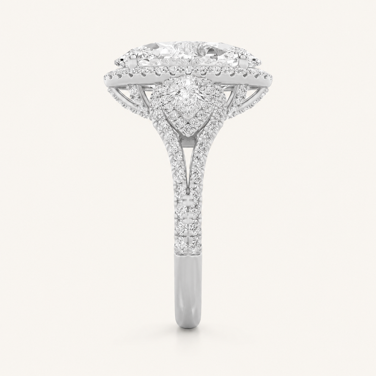 7.25CT Oval Cut Lab Grown Diamond Bold Accented Engagement Ring