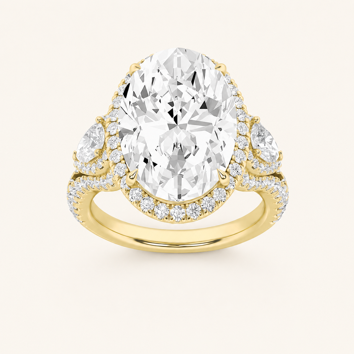 7.25CT Oval Cut Lab Grown Diamond Bold Accented Engagement Ring