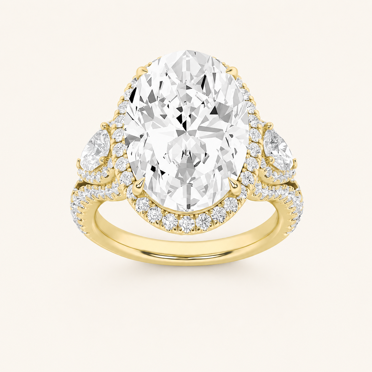 7.25CT Oval Cut Lab Grown Diamond Bold Accented Engagement Ring