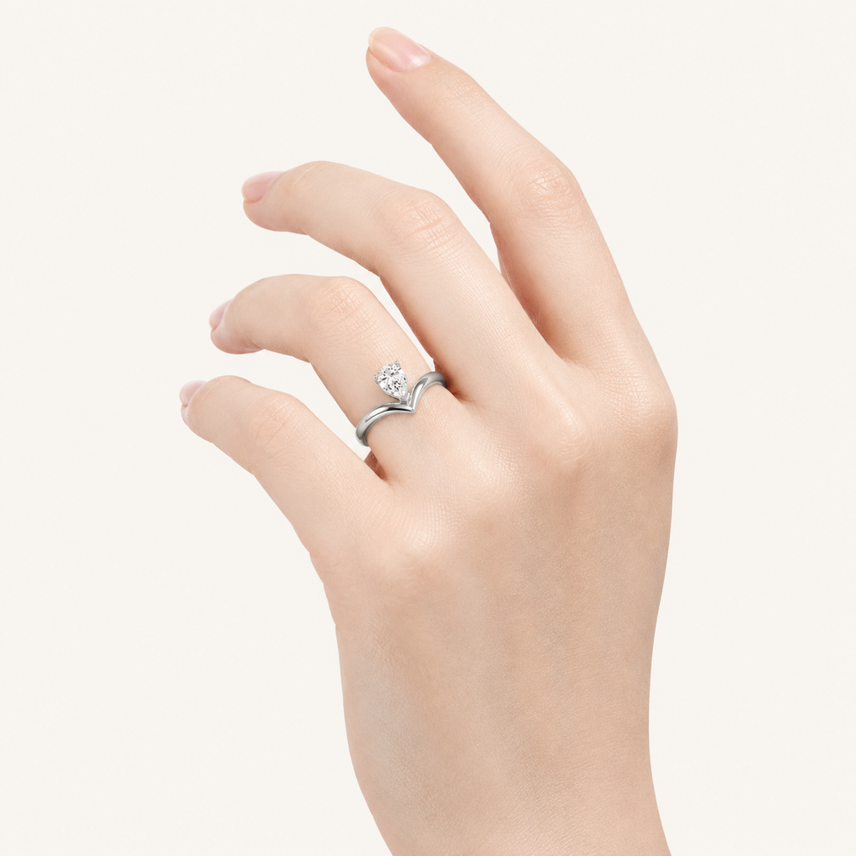 1.5CT Pear Cut Lab Grown Diamond Chevron Solitaire Engagement Ring