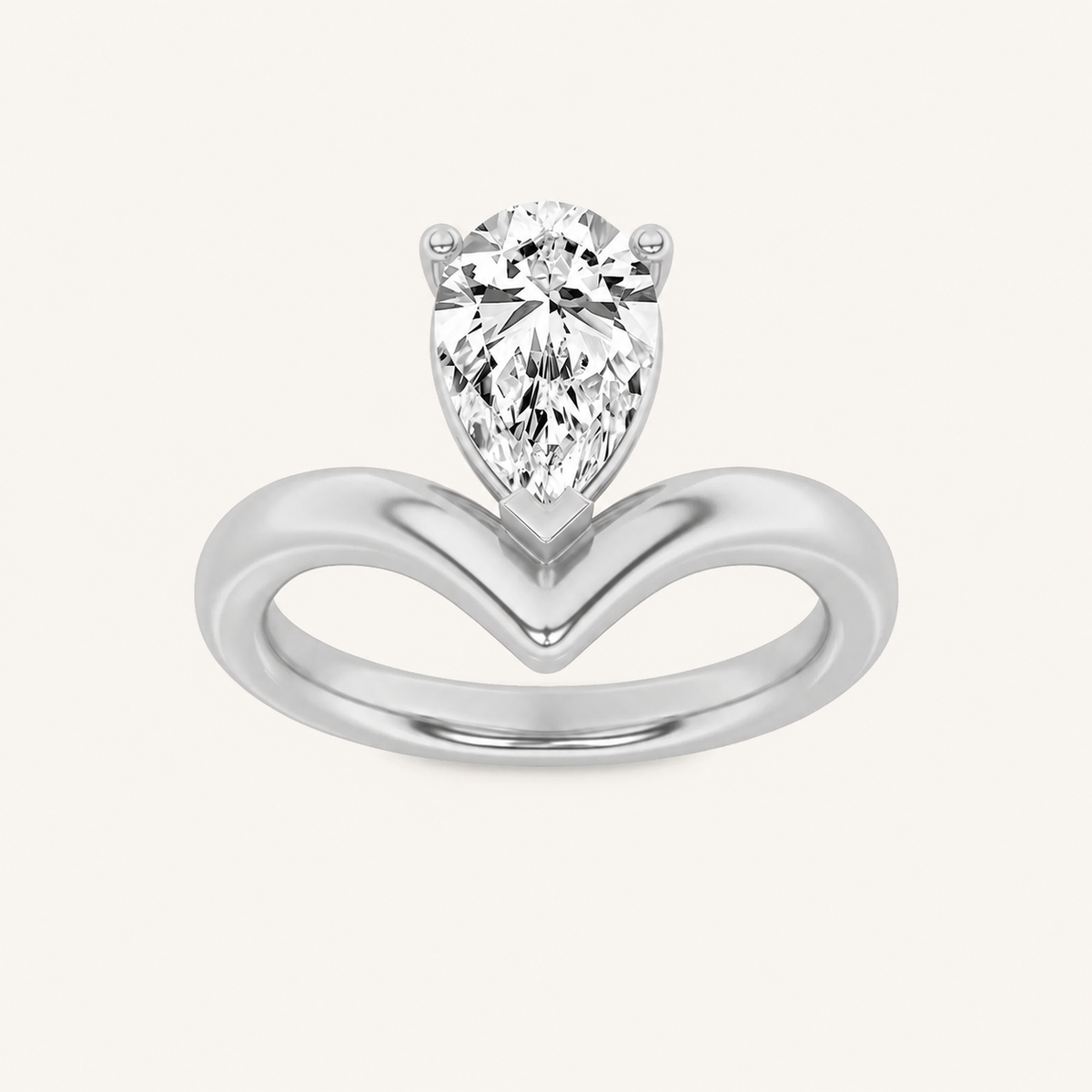 1.5CT Pear Cut Lab Grown Diamond Chevron Solitaire Engagement Ring