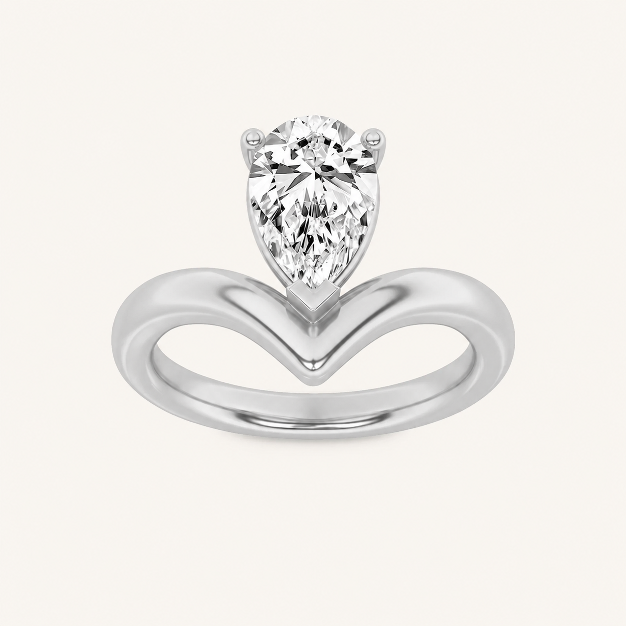 1.5CT Pear Cut Lab Grown Diamond Chevron Solitaire Engagement Ring