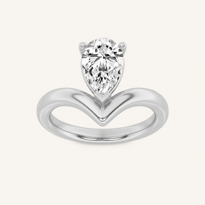 1.5CT Pear Cut Lab Grown Diamond Chevron Solitaire Engagement Ring