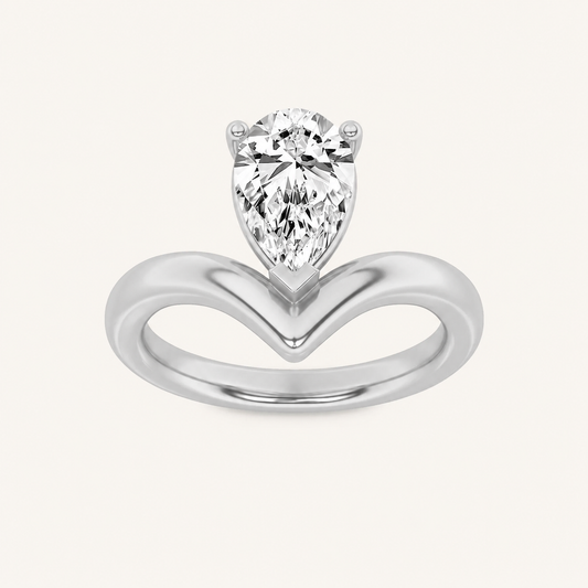 1.5CT Pear Cut Lab Grown Diamond Chevron Solitaire Engagement Ring