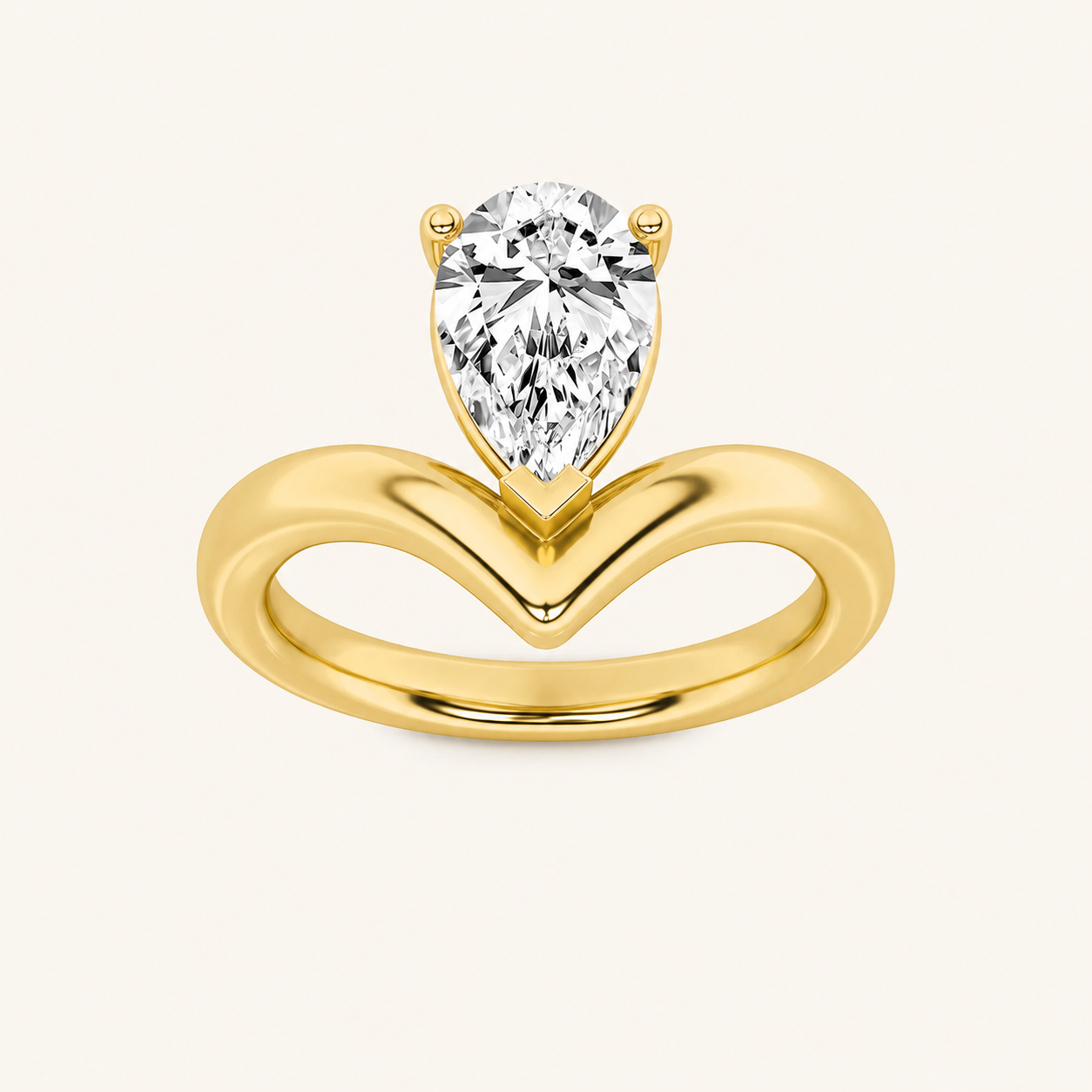 1.5CT Pear Cut Lab Grown Diamond Chevron Solitaire Engagement Ring