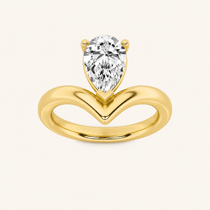 1.5CT Pear Cut Lab Grown Diamond Chevron Solitaire Engagement Ring