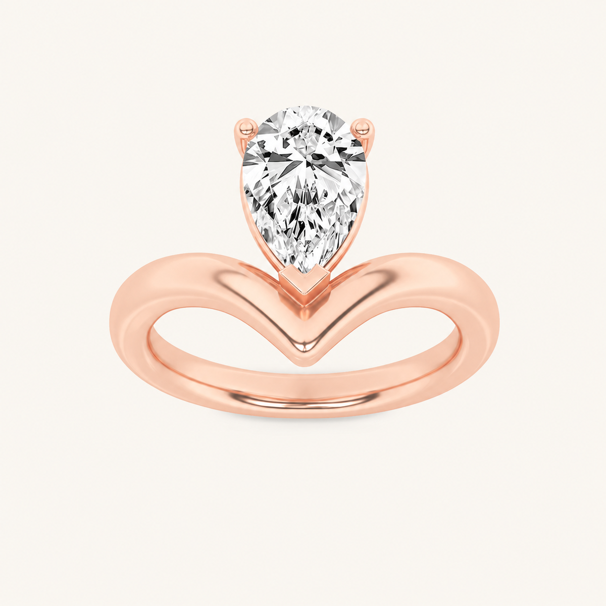 1.5CT Pear Cut Lab Grown Diamond Chevron Solitaire Engagement Ring
