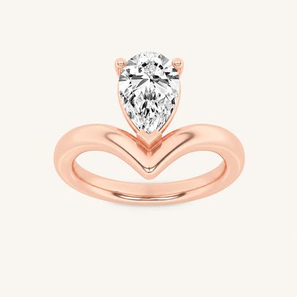 1.5CT Pear Cut Lab Grown Diamond Chevron Solitaire Engagement Ring