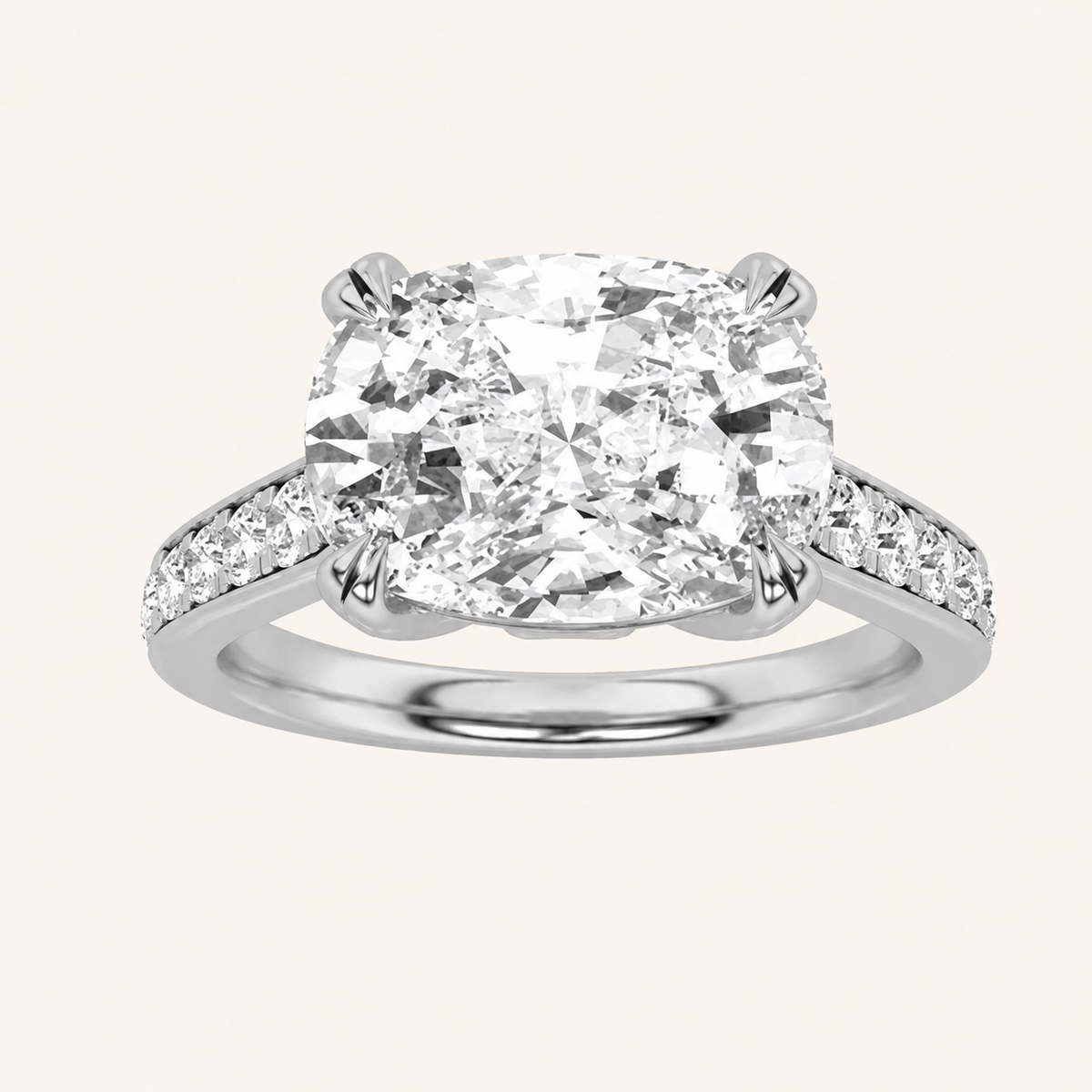 4.5CT Elongated Cushion Cut Lab Grown Diamond Bold Accented East West Ring