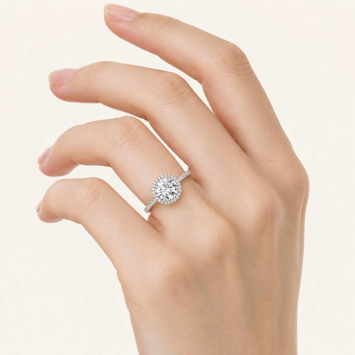 3CT Round Cut Lab Grown Diamond Halo Engagement Ring