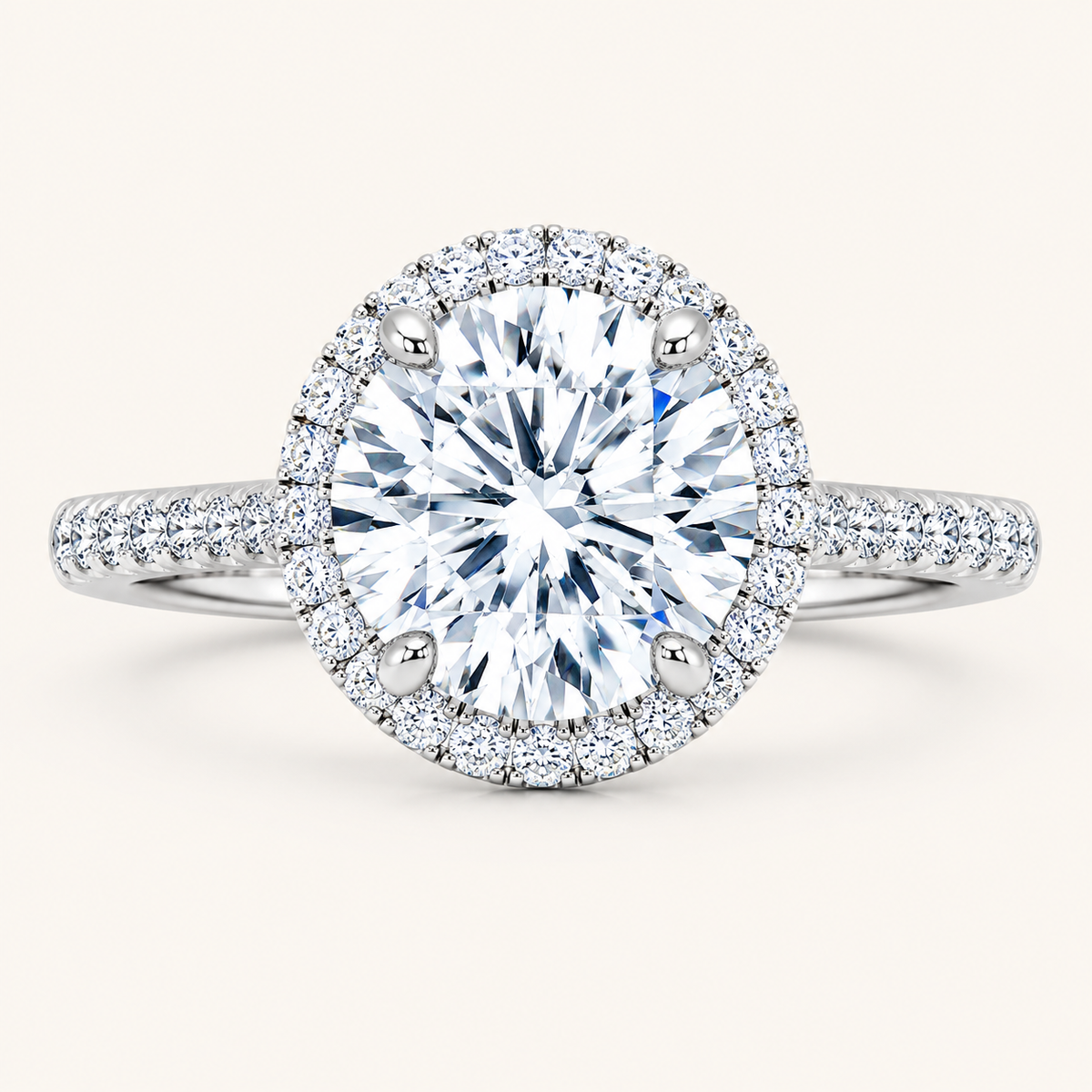 3CT Round Cut Lab Grown Diamond Halo Engagement Ring