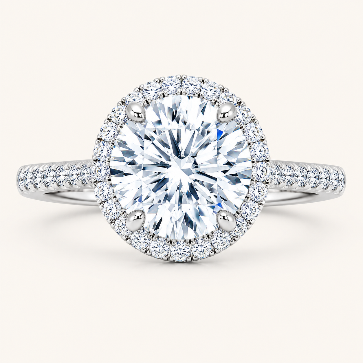 3CT Round Cut Lab Grown Diamond Halo Engagement Ring