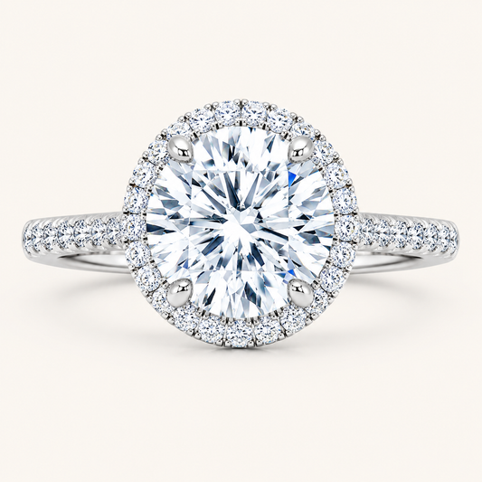 3CT Round Cut Lab Grown Diamond Halo Engagement Ring