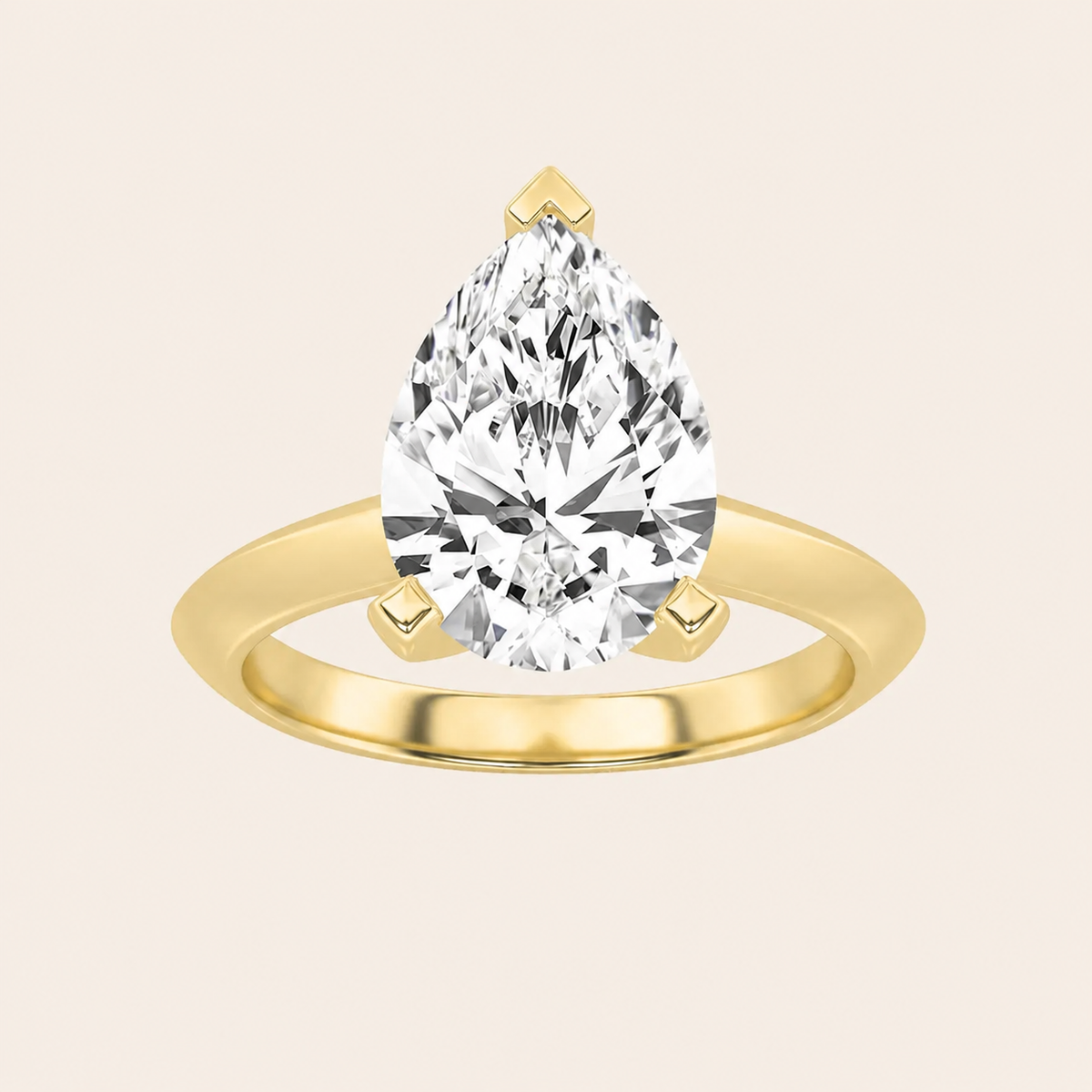 2CT Pear Cut Lab Grown Diamond Knife Edge Shank Solitaire Engagement Ring