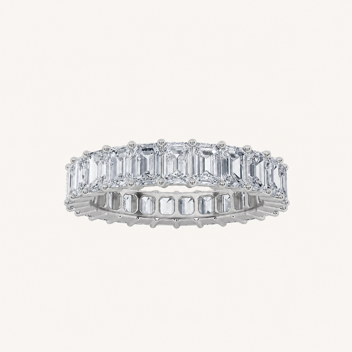 4.75CT Emerald Cut Lab Grown Diamond Split Prong Eternity Ring