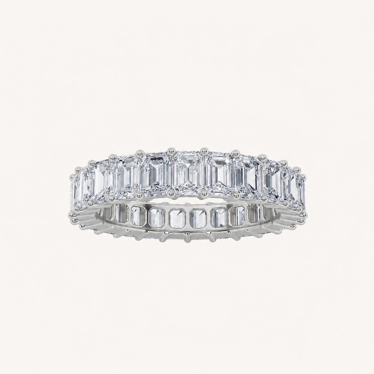 4.75CT Emerald Cut Lab Grown Diamond Split Prong Eternity Ring