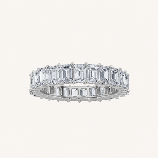 4.75CT Emerald Cut Lab Grown Diamond Split Prong Eternity Ring