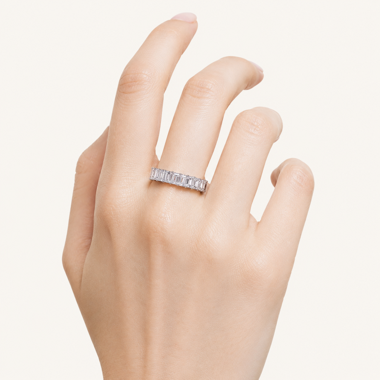 4.75CT Emerald Cut Lab Grown Diamond Split Prong Eternity Ring
