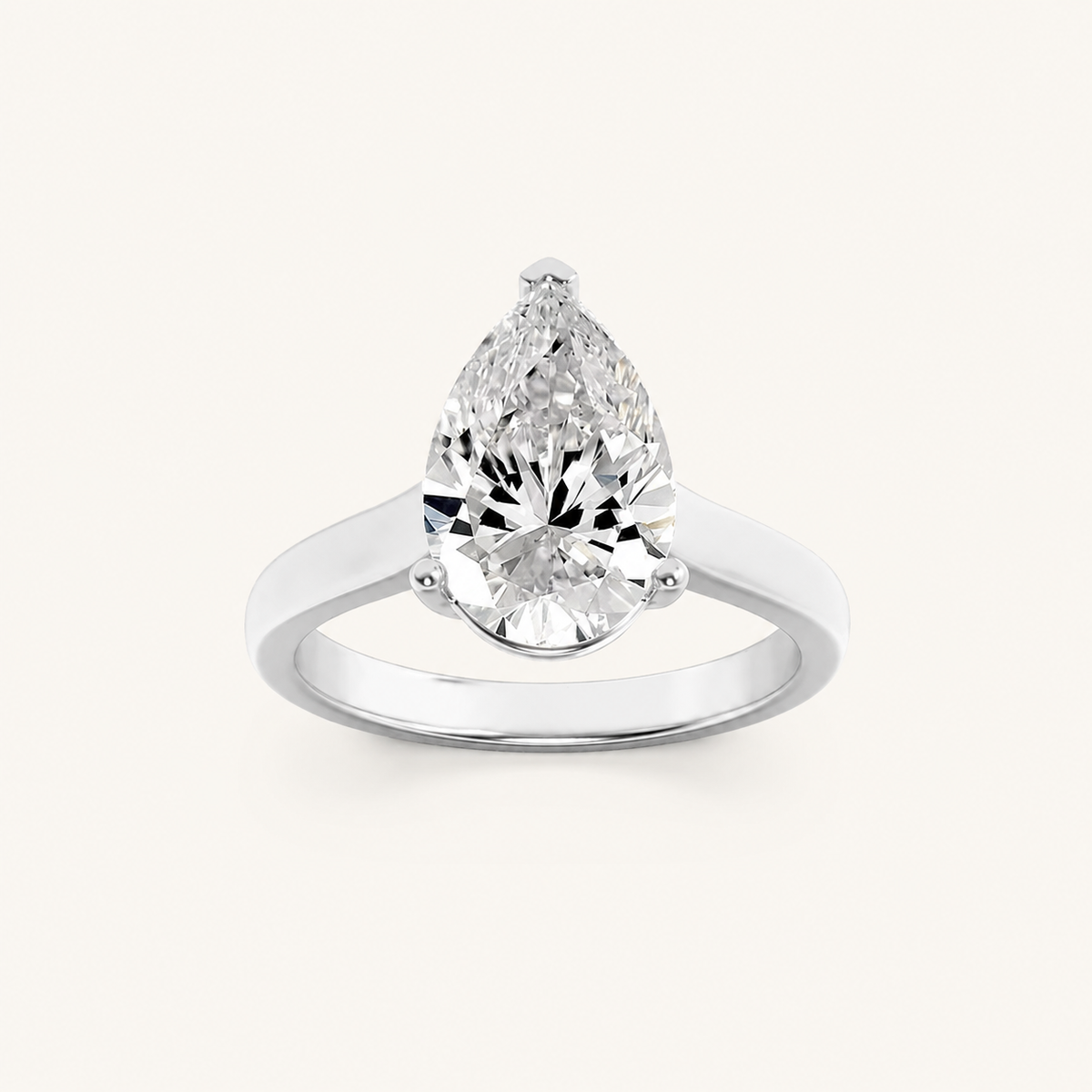 1CT Pear Cut Lab Grown Diamond Plain Cathedral Trellis Shank Solitaire Engagement Ring