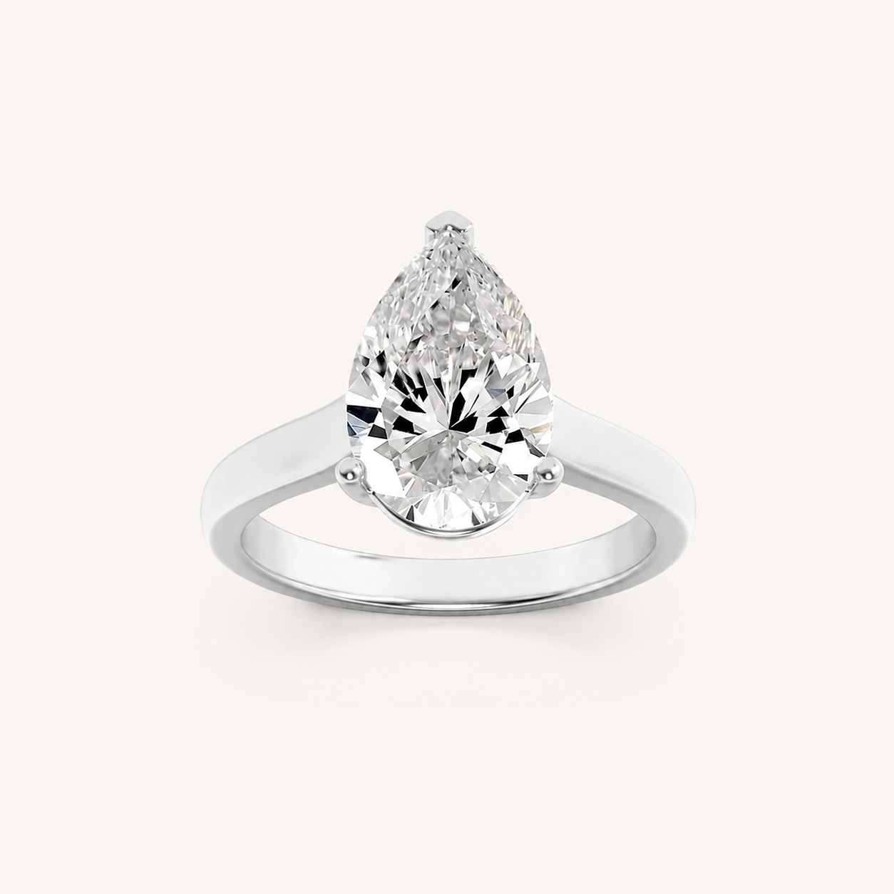 1CT Pear Cut Lab Grown Diamond Plain Cathedral Trellis Shank Solitaire Engagement Ring