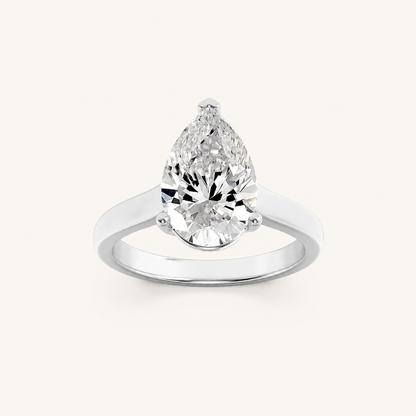 1CT Pear Cut Lab Grown Diamond Plain Cathedral Trellis Shank Solitaire Engagement Ring