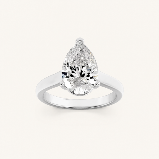 1CT Pear Cut Lab Grown Diamond Plain Cathedral Trellis Shank Solitaire Engagement Ring