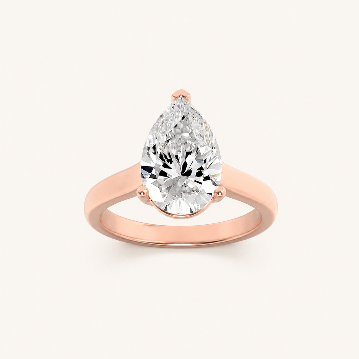 1CT Pear Cut Lab Grown Diamond Plain Cathedral Trellis Shank Solitaire Engagement Ring