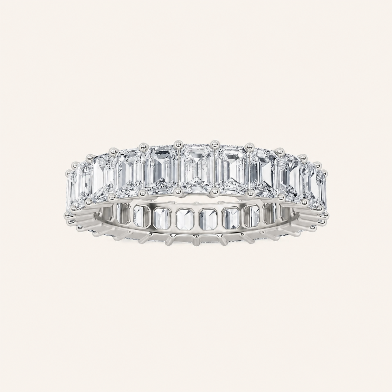 5CT Emerald Cut Lab Grown Diamond Split Prong Eternity Ring