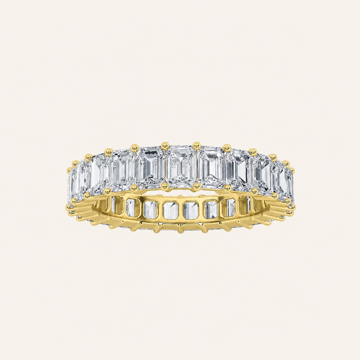 5CT Emerald Cut Lab Grown Diamond Split Prong Eternity Ring