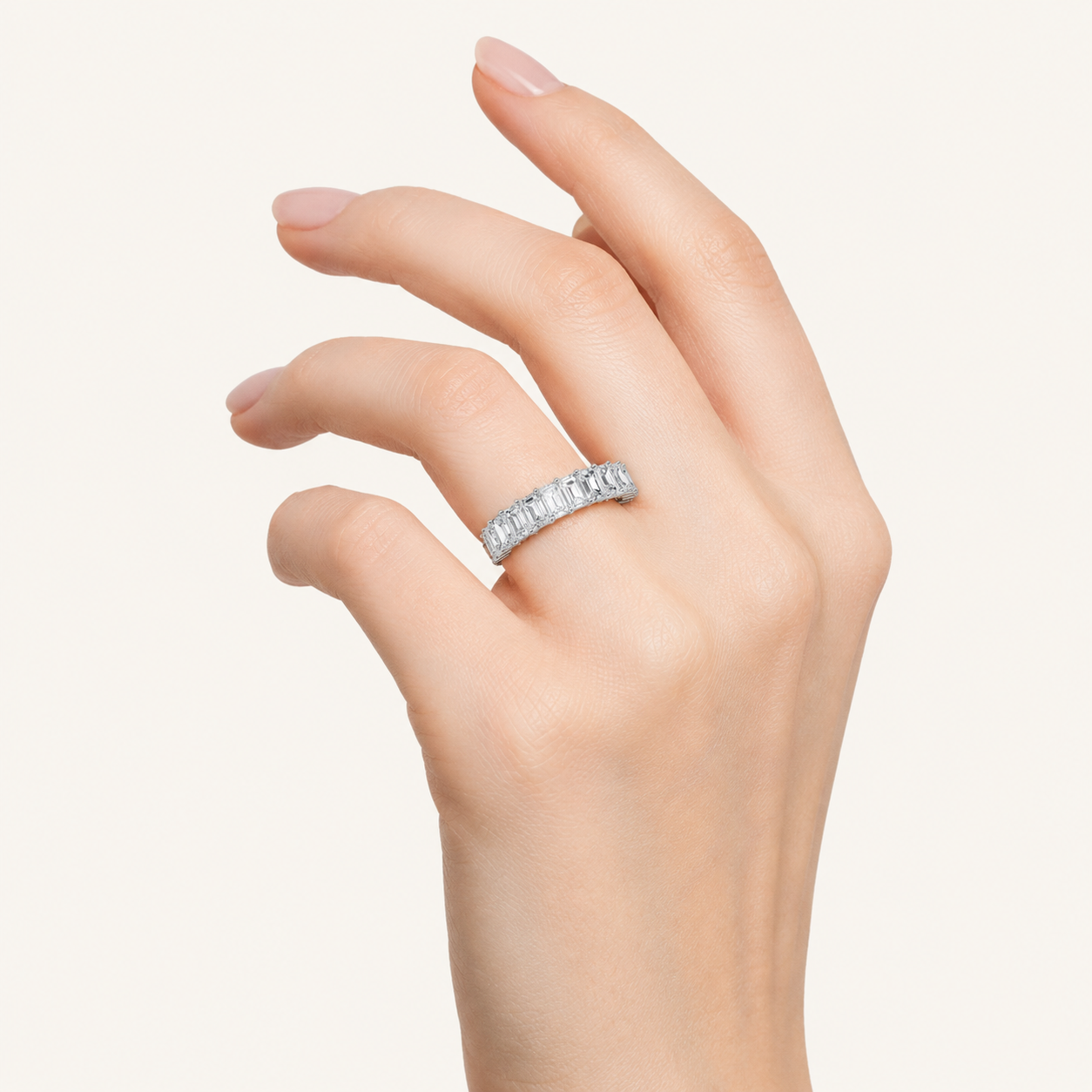 5CT Emerald Cut Lab Grown Diamond Split Prong Eternity Ring
