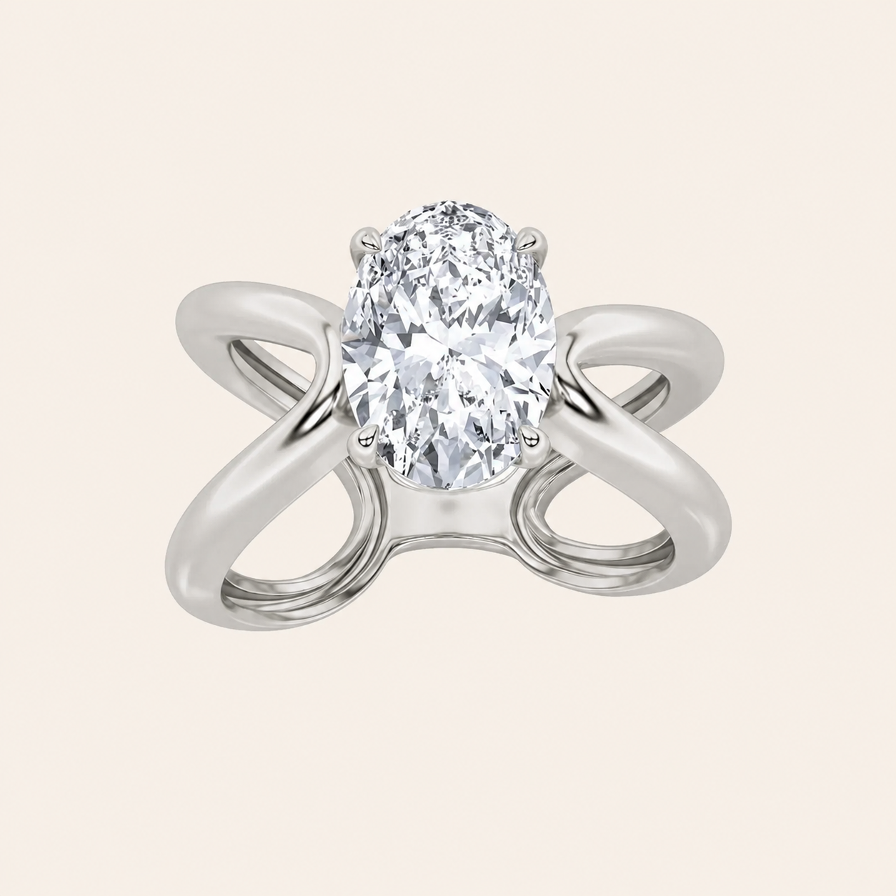 2CT Oval Cut Lab Grown Diamond Criss Cross Fancy Solitaire Ring
