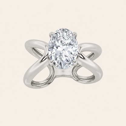2CT Oval Cut Lab Grown Diamond Criss Cross Fancy Solitaire Ring