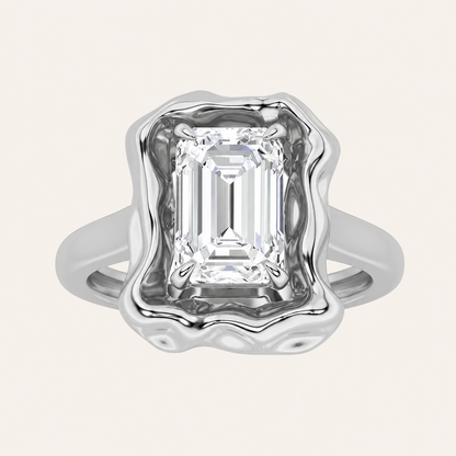 1.5CT Emerald Cut Lab Grown Diamond Organic Design Solitaire Ring
