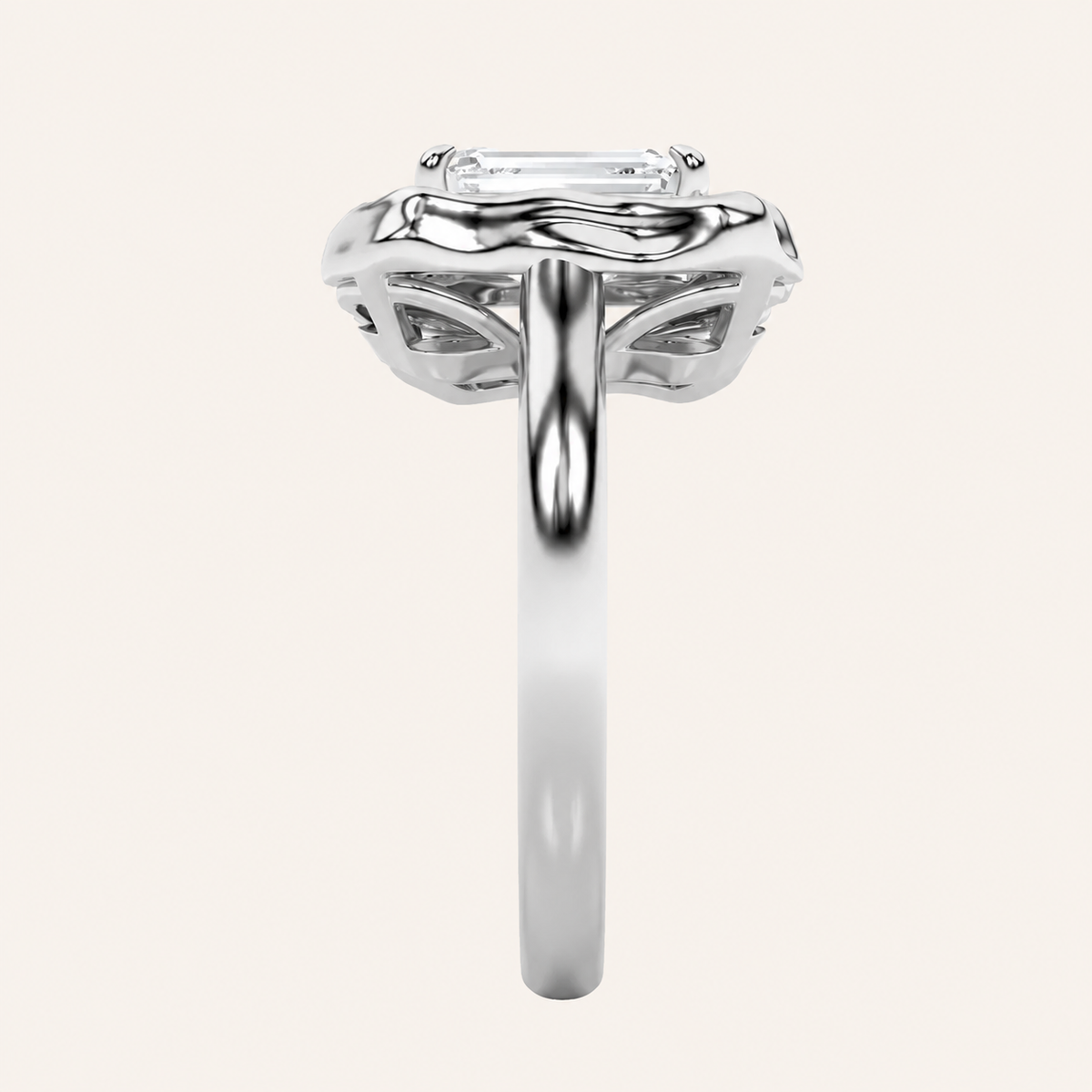 1.5CT Emerald Cut Lab Grown Diamond Organic Design Solitaire Ring